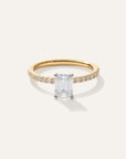 Lab Grown Diamond Emerald Petite Pave Engagement Ring