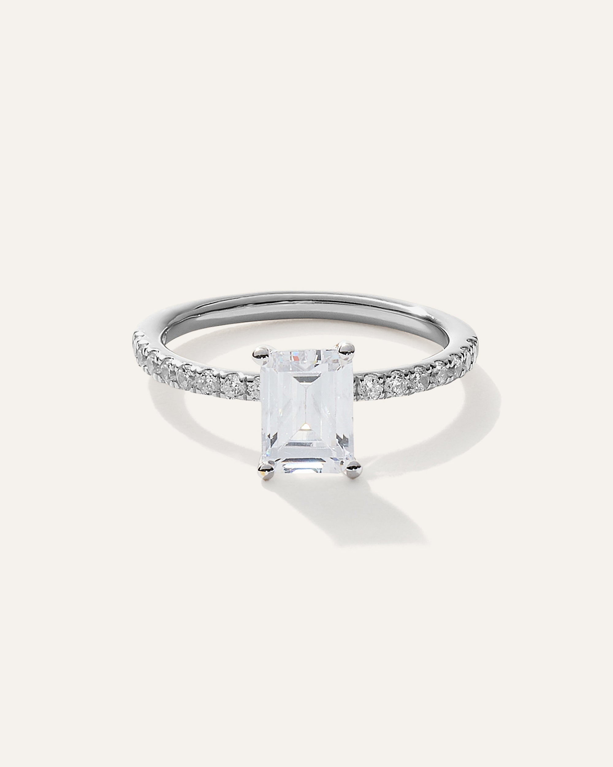 Lab Grown Diamond Emerald Petite Pave Engagement Ring