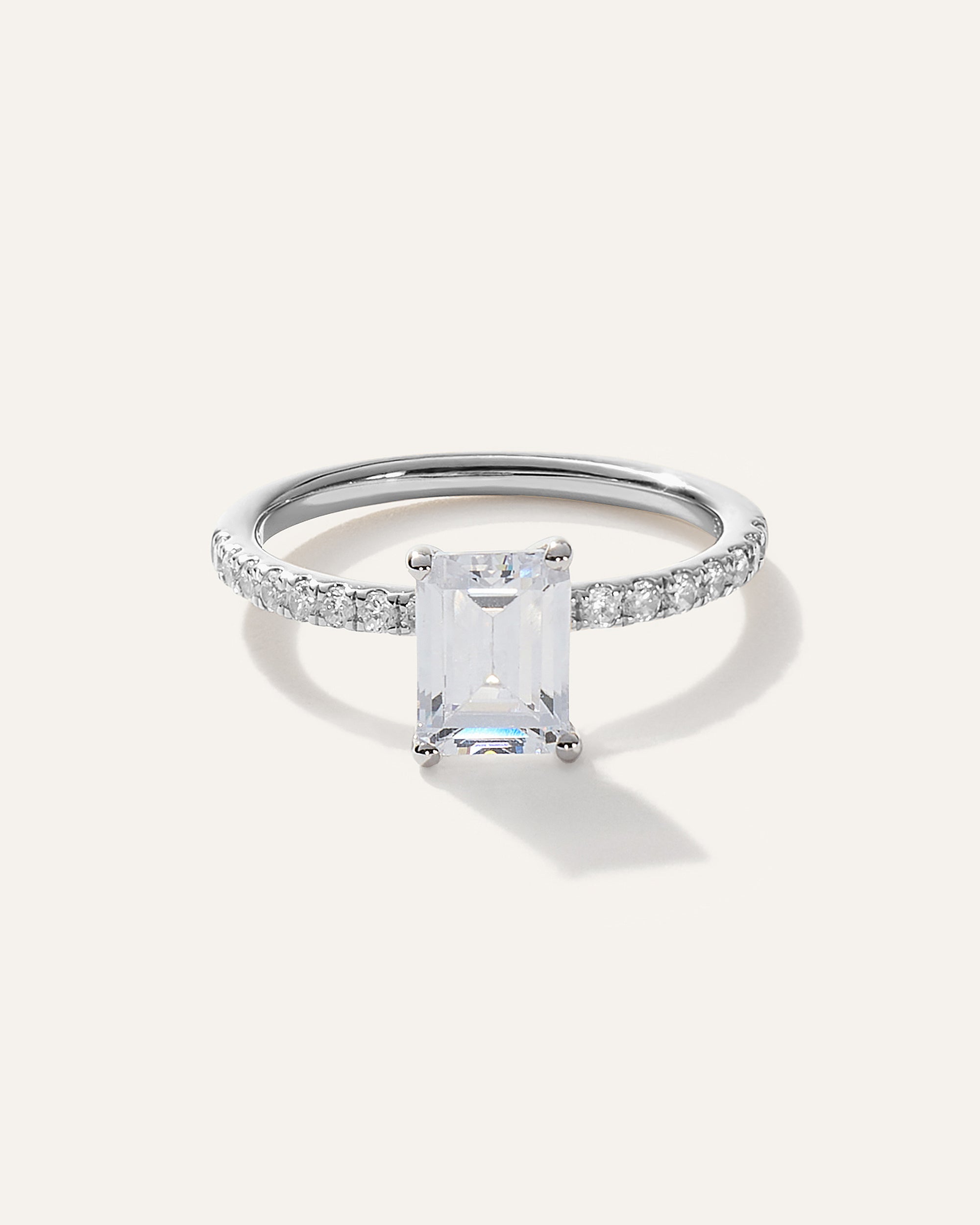 Lab Grown Diamond Emerald Petite Pave Engagement Ring