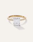 Lab Grown Diamond Emerald Petite Pave Engagement Ring