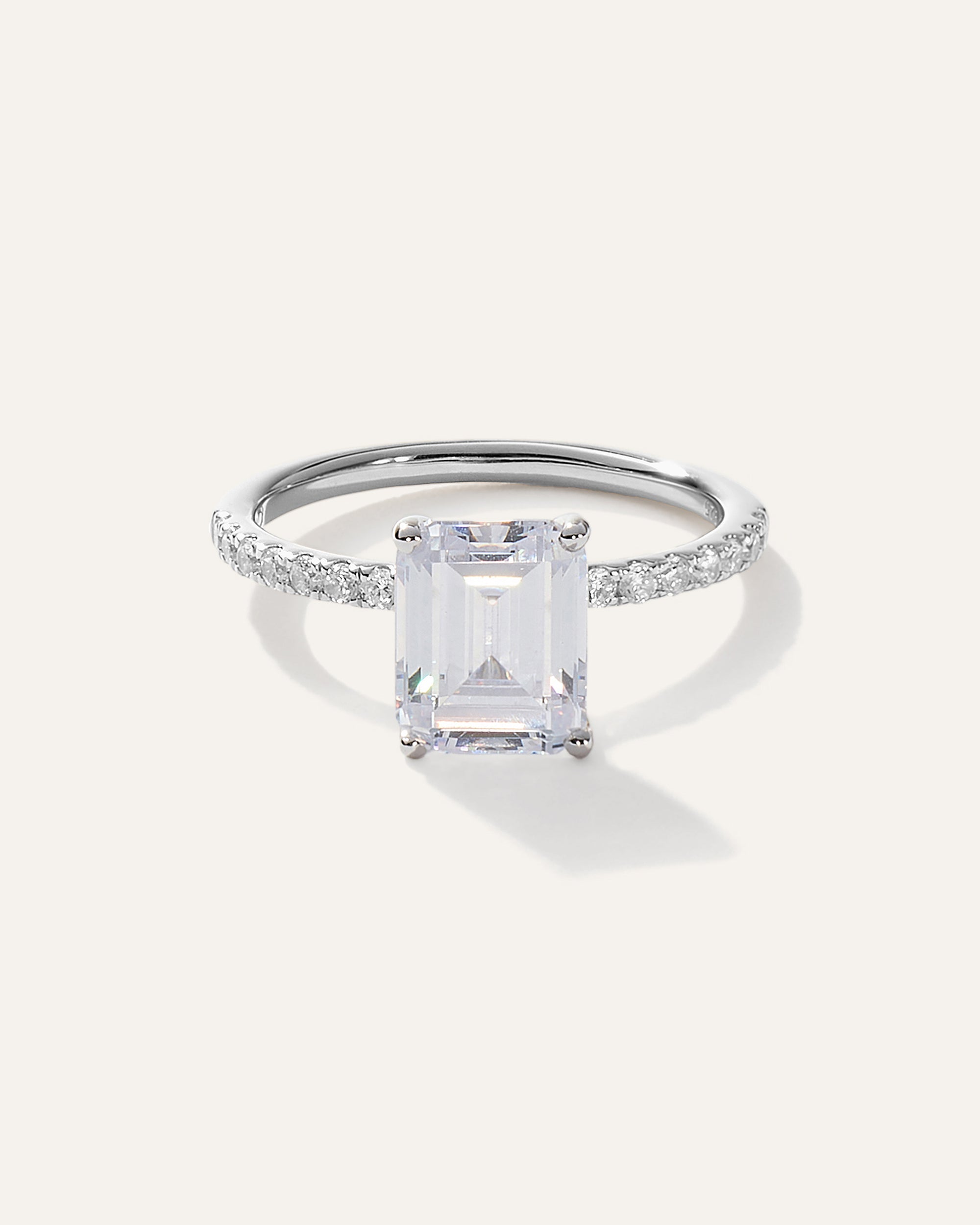 Lab Grown Diamond Emerald Petite Pave Engagement Ring