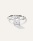 Lab Grown Diamond Emerald Petite Pave Engagement Ring