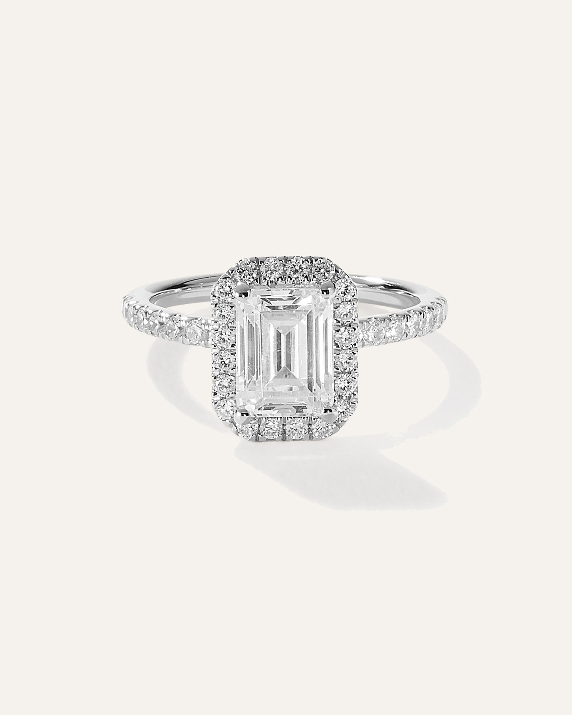 Lab Grown Diamond Emerald Halo Pave Engagement Ring