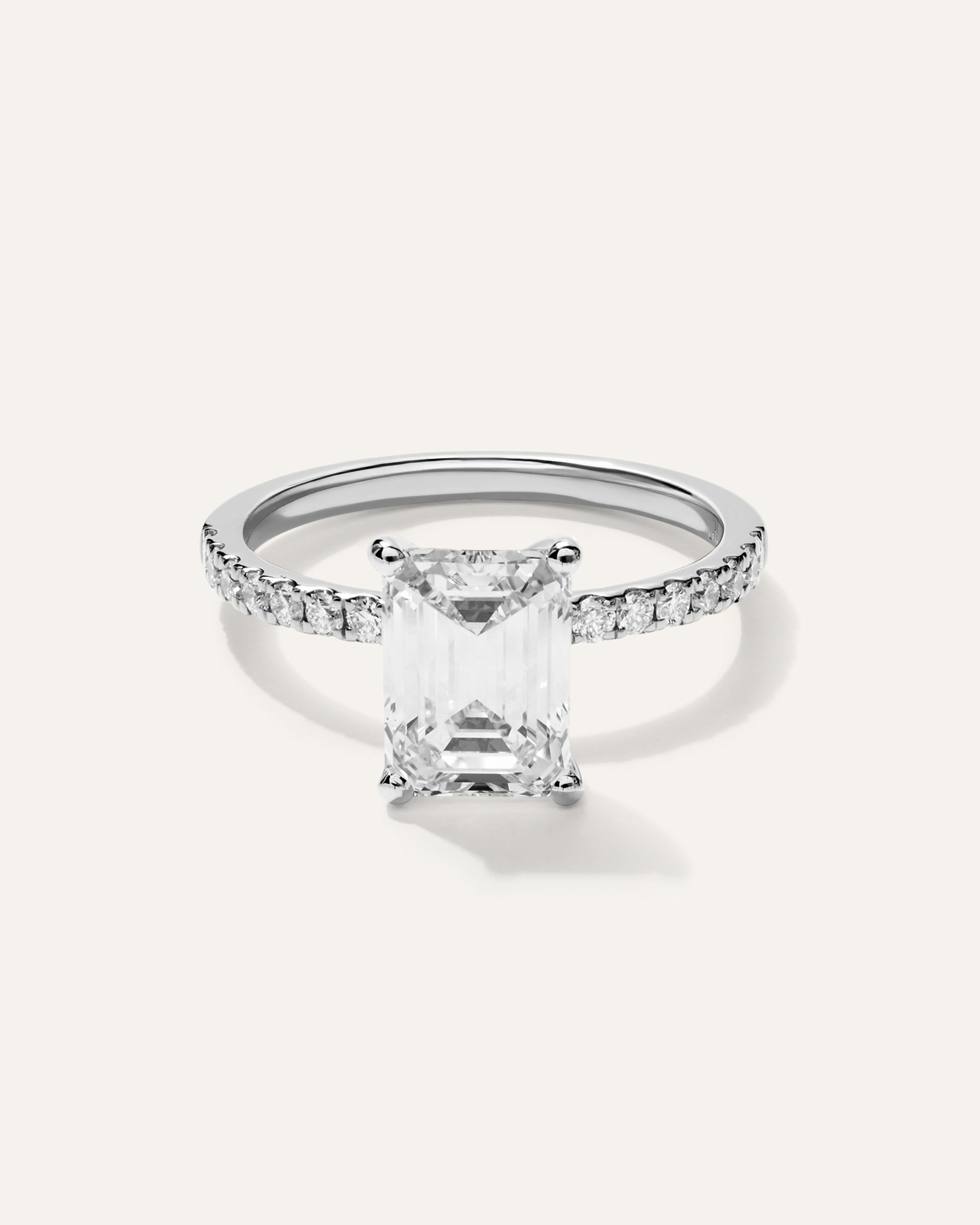 Lab Grown Diamond Emerald Petite Pave Engagement Ring